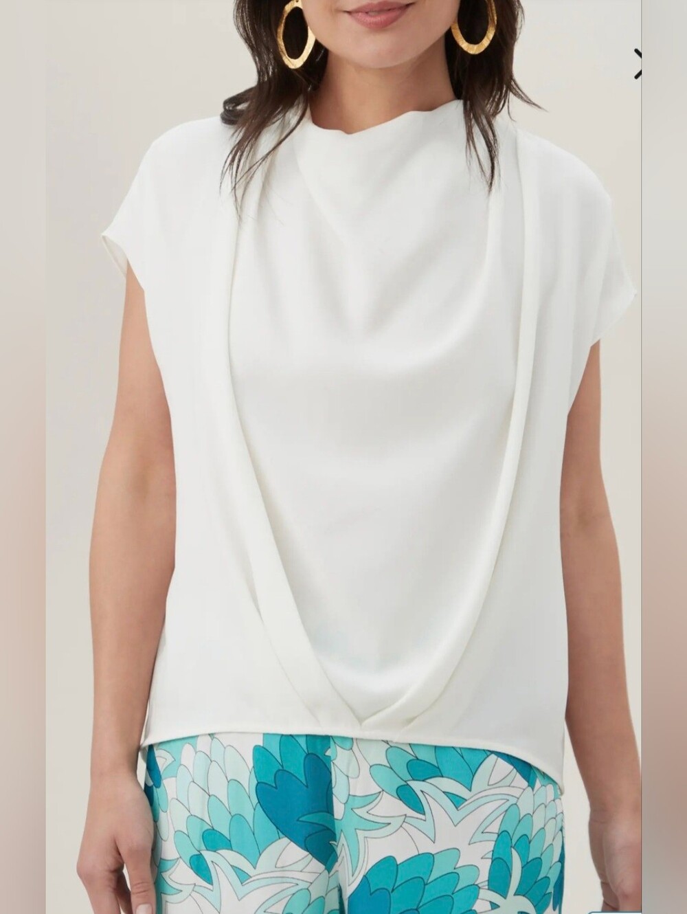 NWT - Trina Turk Odilia White Draped Cap-Sleeve Women's Top